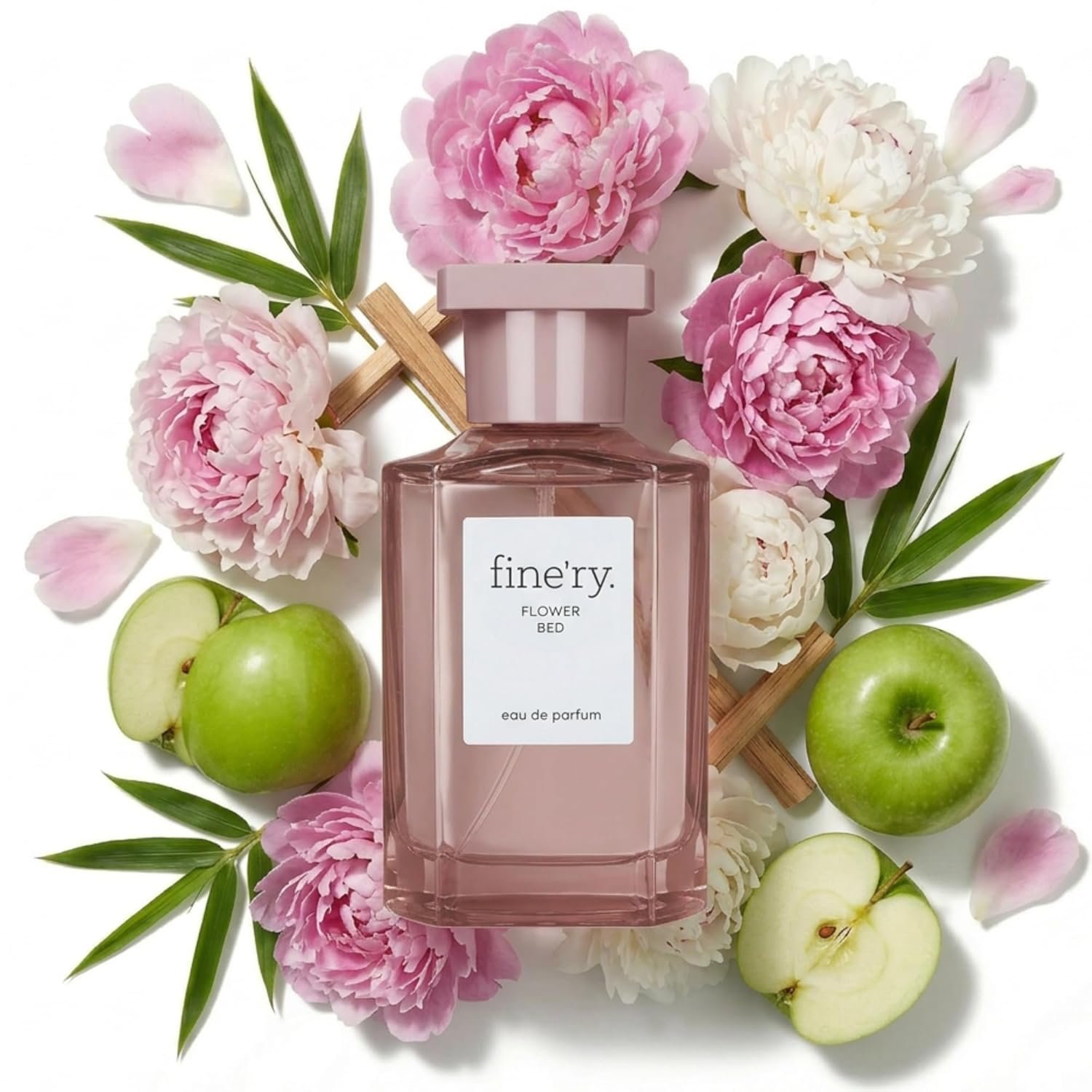Fine’ry Flower Bed Peony Apple Eau de Parfum – Long-Lasting Perfume for Women – Lush Peony, Green Apple & Blooming Jasmine – Floral, Fresh, Full Size Hair & Body Fragrance, Gift for Her (60mL)