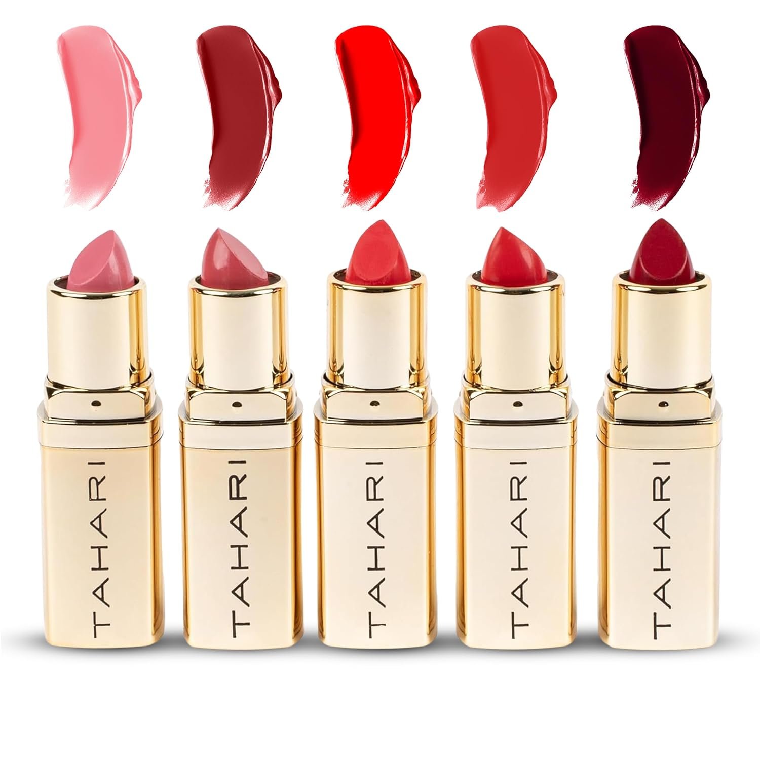 VOTUM Tahari 5pc Lipstick Set – Multi-Finish Lipsticks for Women, Matte, Cream, and Pearl, Long-Lasting Lipstick Color Gift Set (Red)