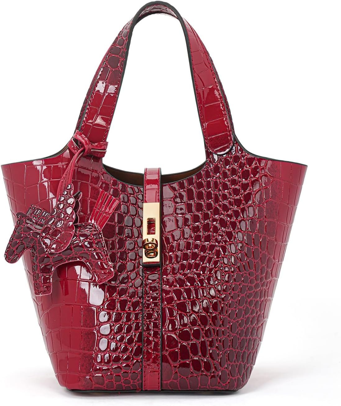 Tote Bag for Women Vegan Leather Bucket Purse for Women Top Handle Handbag Shoulder Bag with Detachable Small Purse