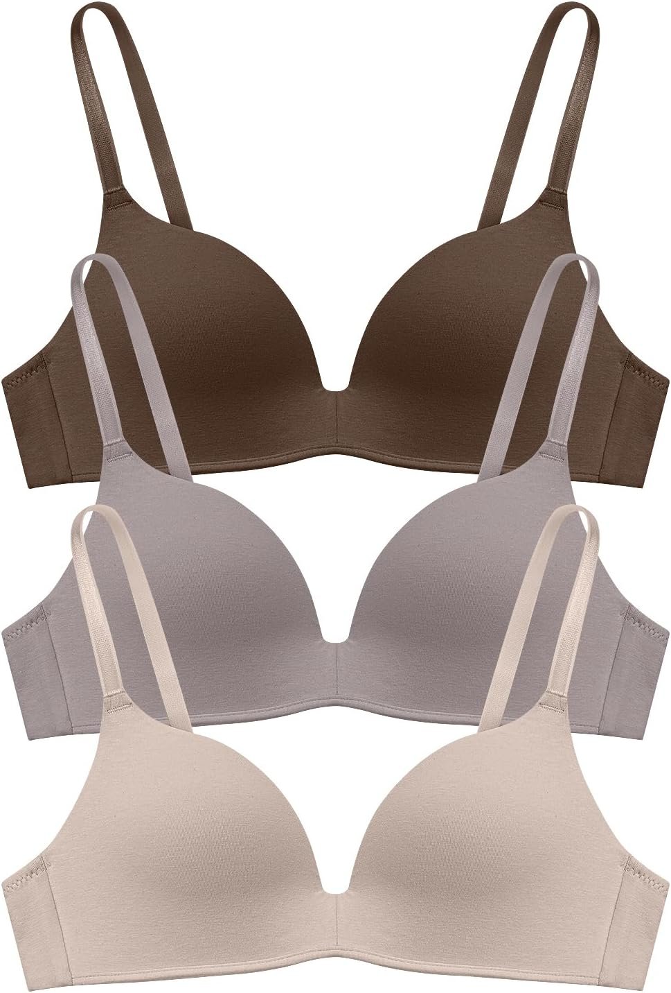 Eleplus 3 Pieces Lightly Lined Wireless Bras for Women Comfy Plunge T Shirt Bra Pack