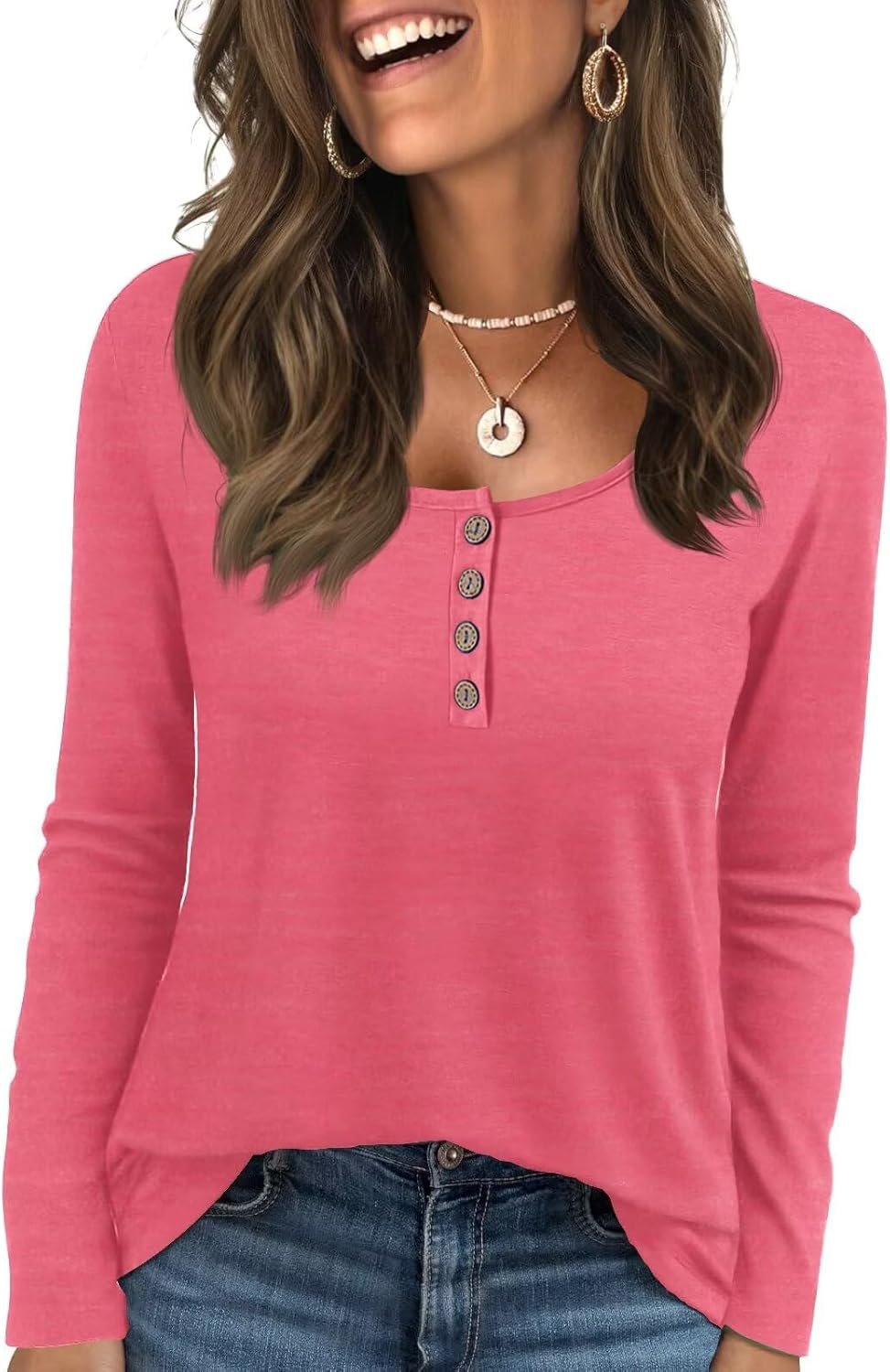 KILISU Womens Long Sleeve Tops Henley Loose Casual T Shirts Fall Women’s Clothing Fashion Trendy 2025 White