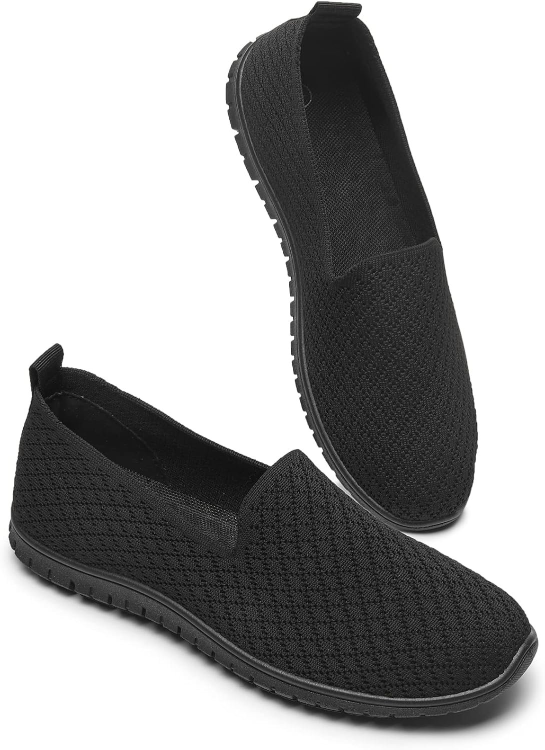 BABUDOG Women’s Mesh Flats Shoes Breathable Slip on Shoes Casual Black and White Flats Comfortable Walking Shoes