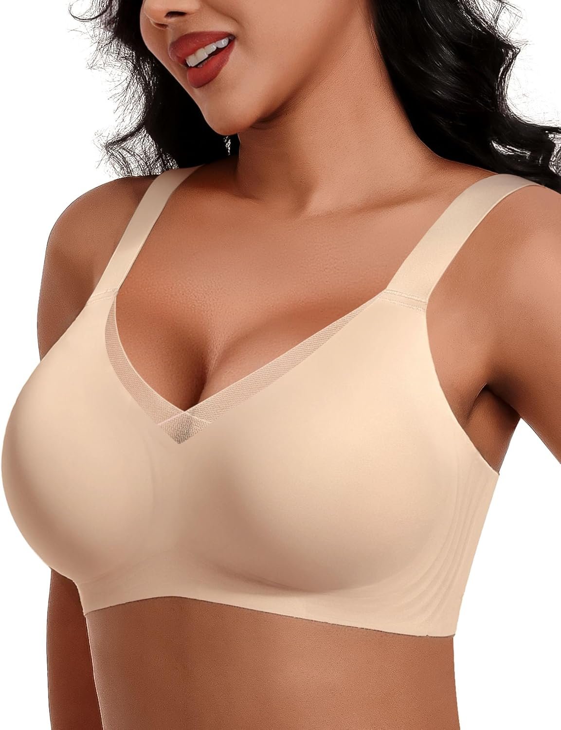 HORISUN Seamless Mesh Lace Bras for Women No Underwire Wireless Bras with Support and Lift Full Coverage Deep V Bralettes