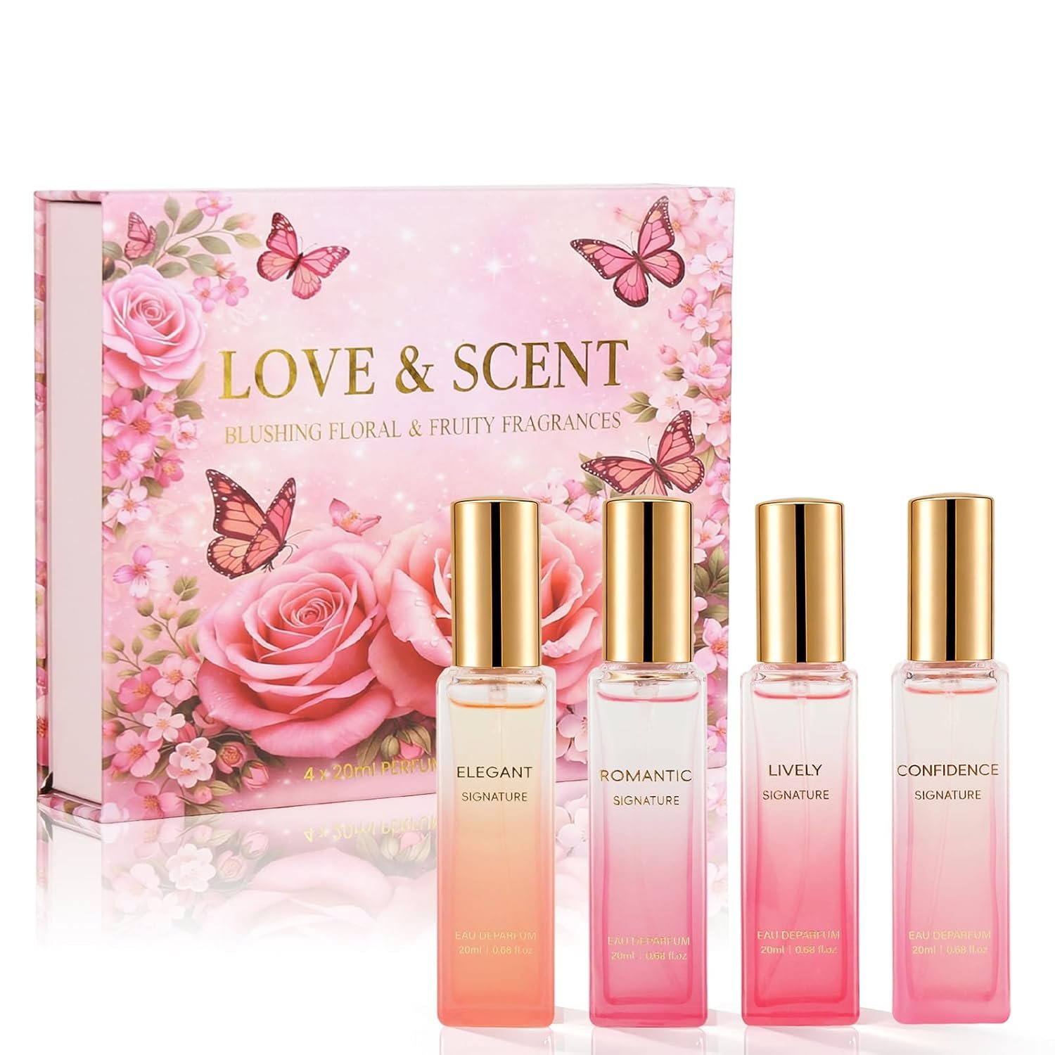 Perfume Gift Set for Women, 4 x 20ml Eau de Parfum Spray, Floral & Fruity Fragrance Set (Elegant, Confidence, Romantic, Lively), Travel Size Perfume, Gifts for Women, Wife, Girlfriend & Mom