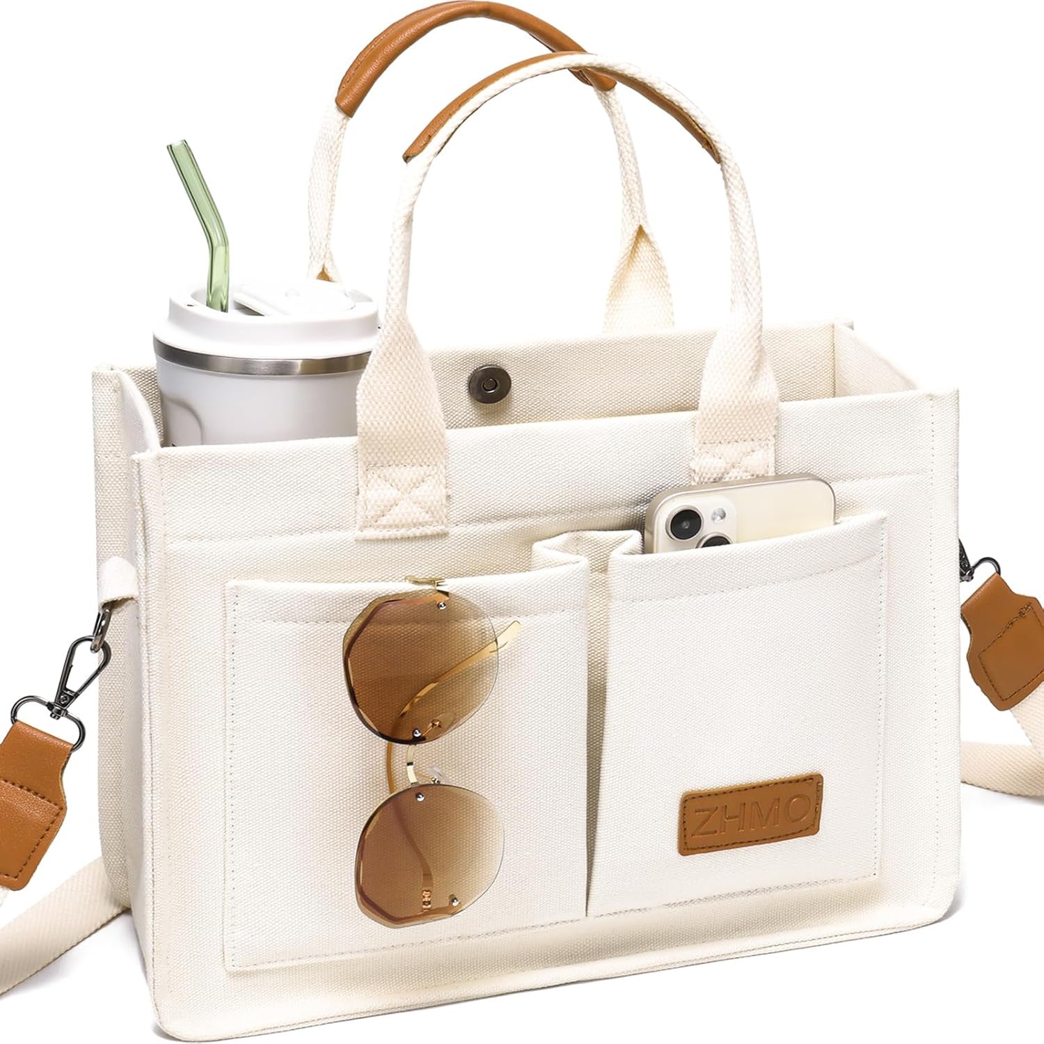 ZHMO Canvas Tote Bag for Women,Women’s Bags Crossbody Bags Work Laptop Tote Bag Large Handbags Purse for Travel Nurse Teacher