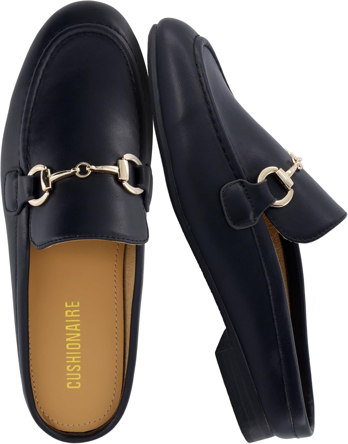 CUSHIONAIRE Yummy Slip On Womens Mules, Business Casual Loafers for Women with Low Heel and Metal Chain Detail – [Run Small Size Up]