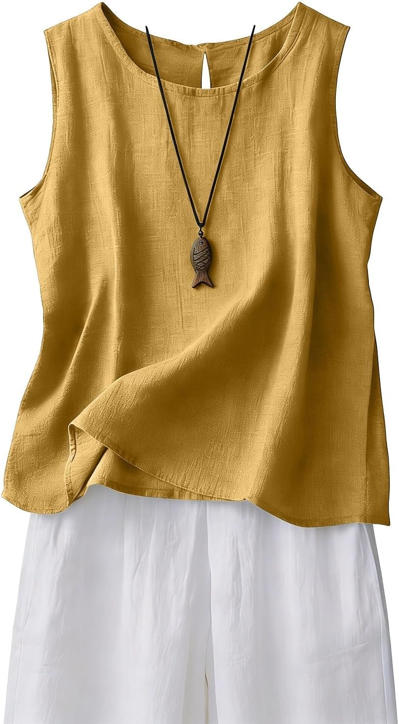 Linen Tank Tops for Women 2026 Summer Gauze Comfy Sleeveless Cotton Linen Shirts Loose Lightweight Casual Cami