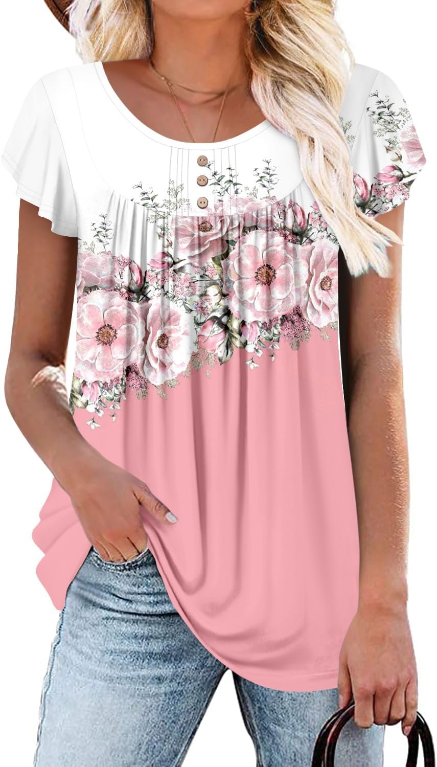 BETTE BOUTIK Women’s Summer Tunic Tops Flowy Flare Botton Down Shirts Blouses S-3XL
