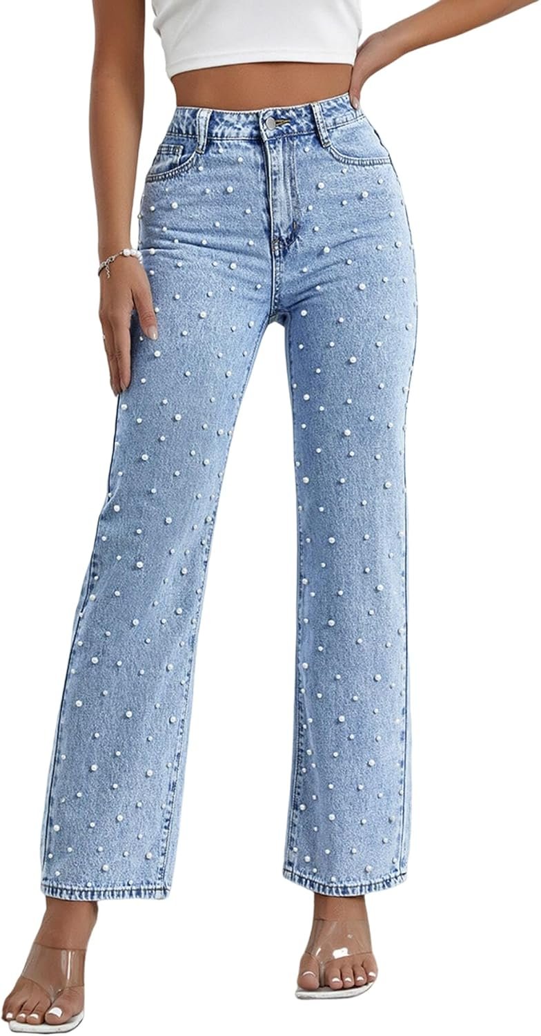 Kedera Women’s High Waisted Jeans Boyfriend Baggy Wide Straight Leg Casual Denim Pants Trousers