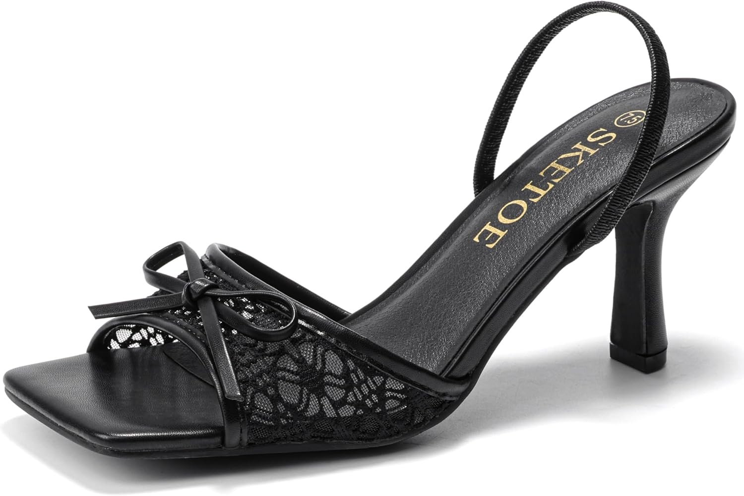 Kitten Heels for Women Square Toe Mesh Sandals Bow Knots Heels Open Toe Sandals for Women Comfortable Dressy Shoes for Wedding Party