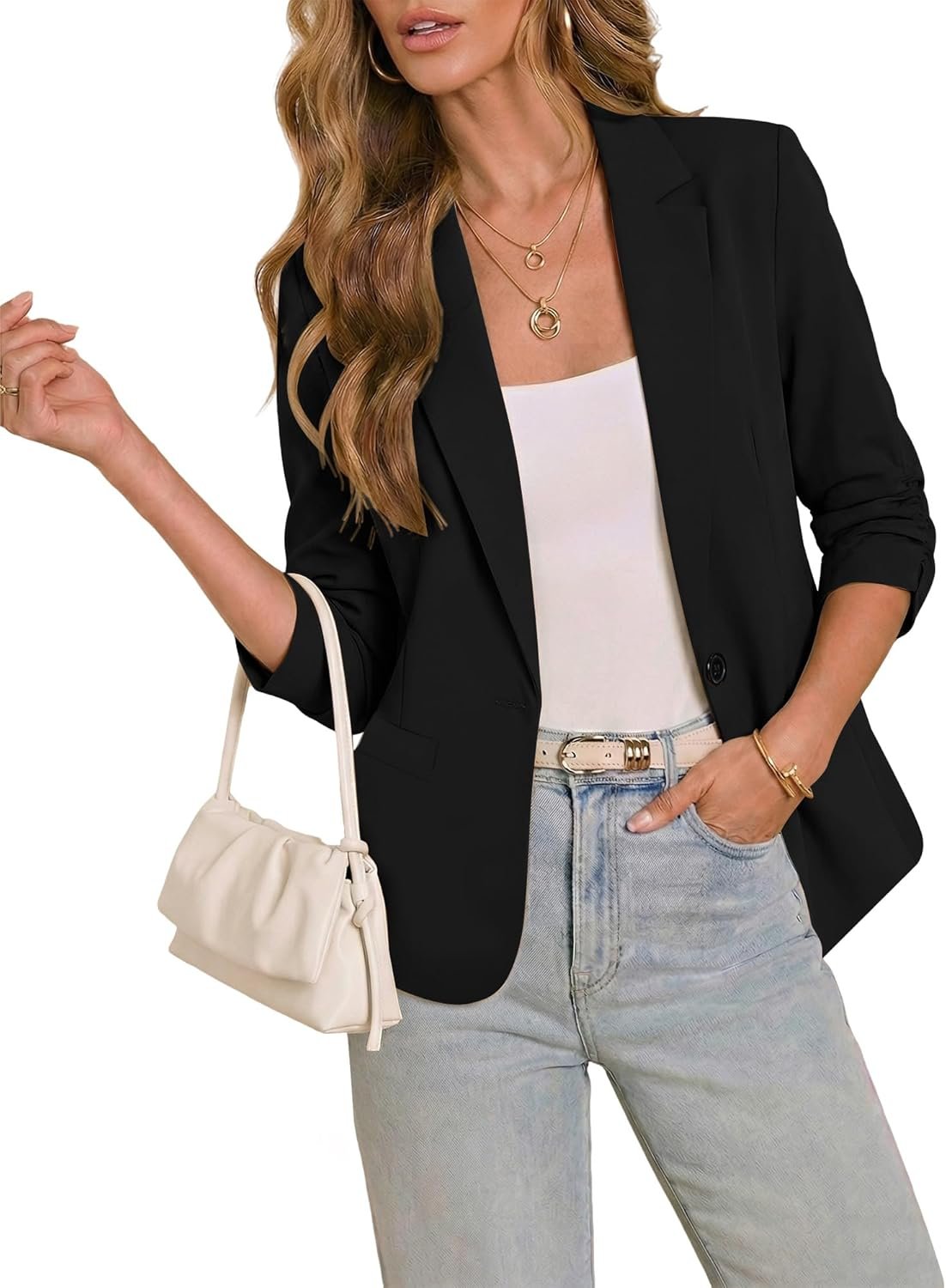 LookbookStore Blazers for Women Suit Jackets Dressy 3/4 Sleeve Blazer Business Casual Outfits for Work