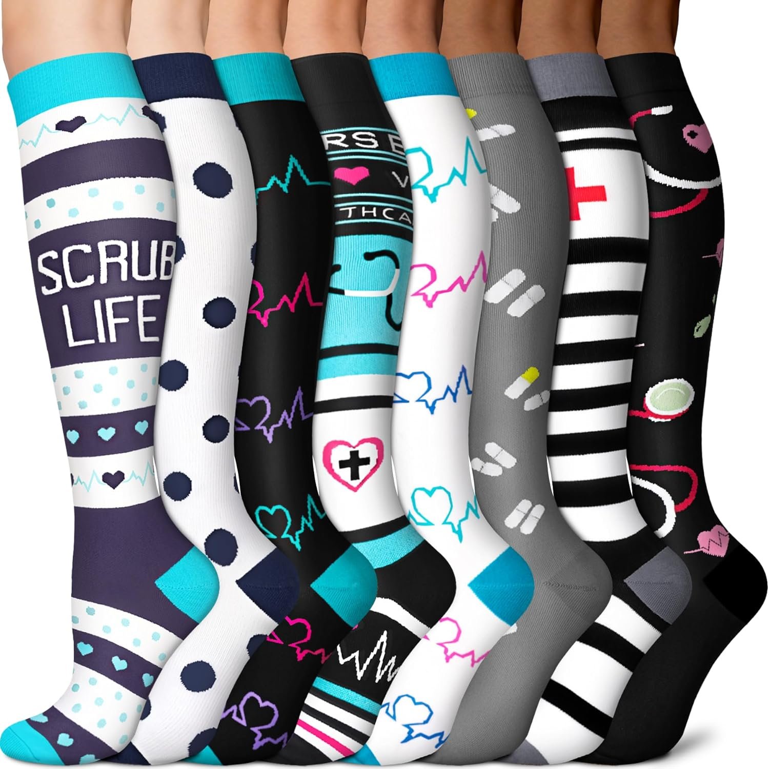 Sooverki Copper Compression Socks for Men & Women 8 Pack 15-20mmHg – Knee High Stockings Best Support for Running Athletic
