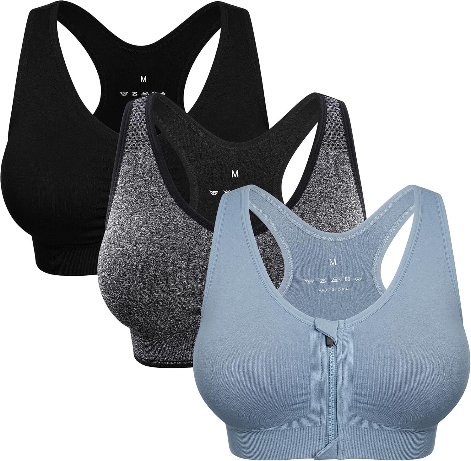 Women’s Zip Front Sports Bra Wireless Post-Surgery Bra Active Yoga Sports Bras