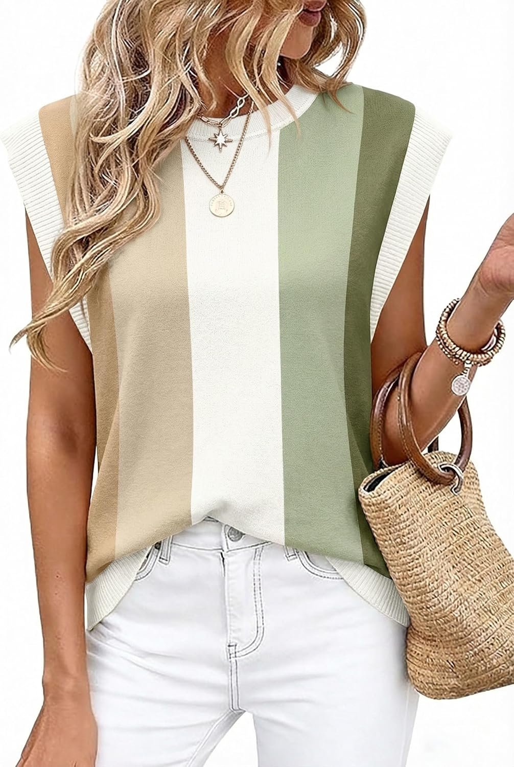 WIHOLL Tank Tops for Women Summer Lightweight Sweater Fashion Clothing Crew Neck T Shirts Cap Sleeve Business Casual Outfit