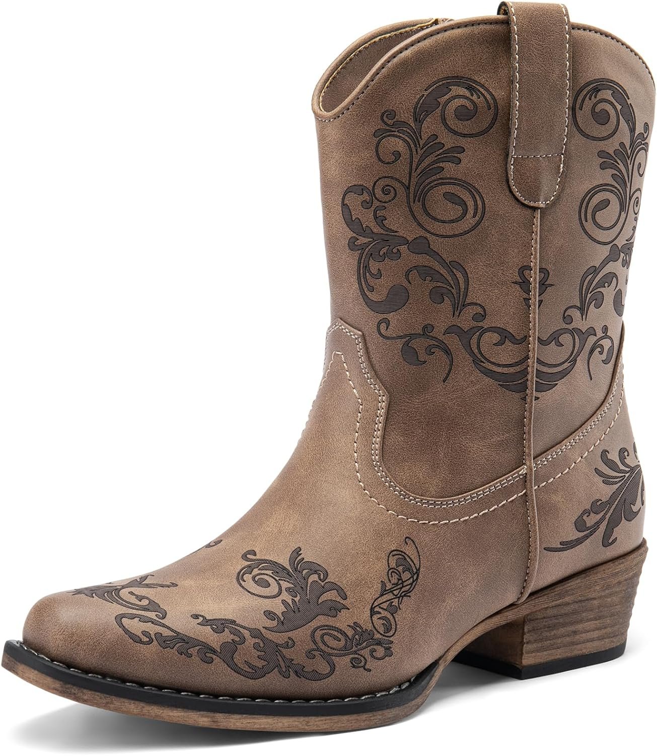 DREAM PAIRS Women’s Cowboy Cowgirl Western Ankle Boots Low Chunky Heels Square Toe Fall Short Booties Shoes