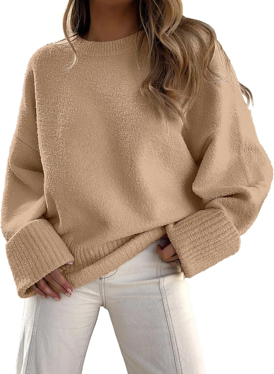 ANRABESS Women’s Oversized Sweaters 2026 Long Sleeve Fuzzy Knit Casual Chunky Pullover Sweater Fall Outfits Clothes