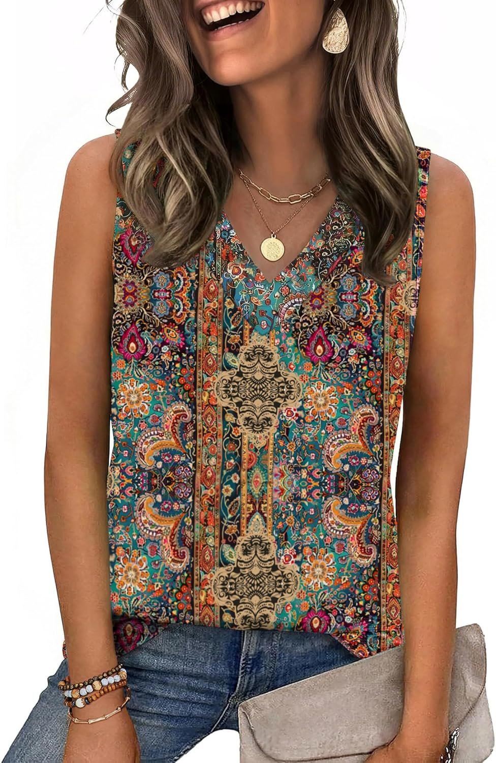 Zeagoo Tank Top for Women V Neck Loose Fit Sleeveless Summer Tops Business Casual Outfits Dressy Blouses Shirts