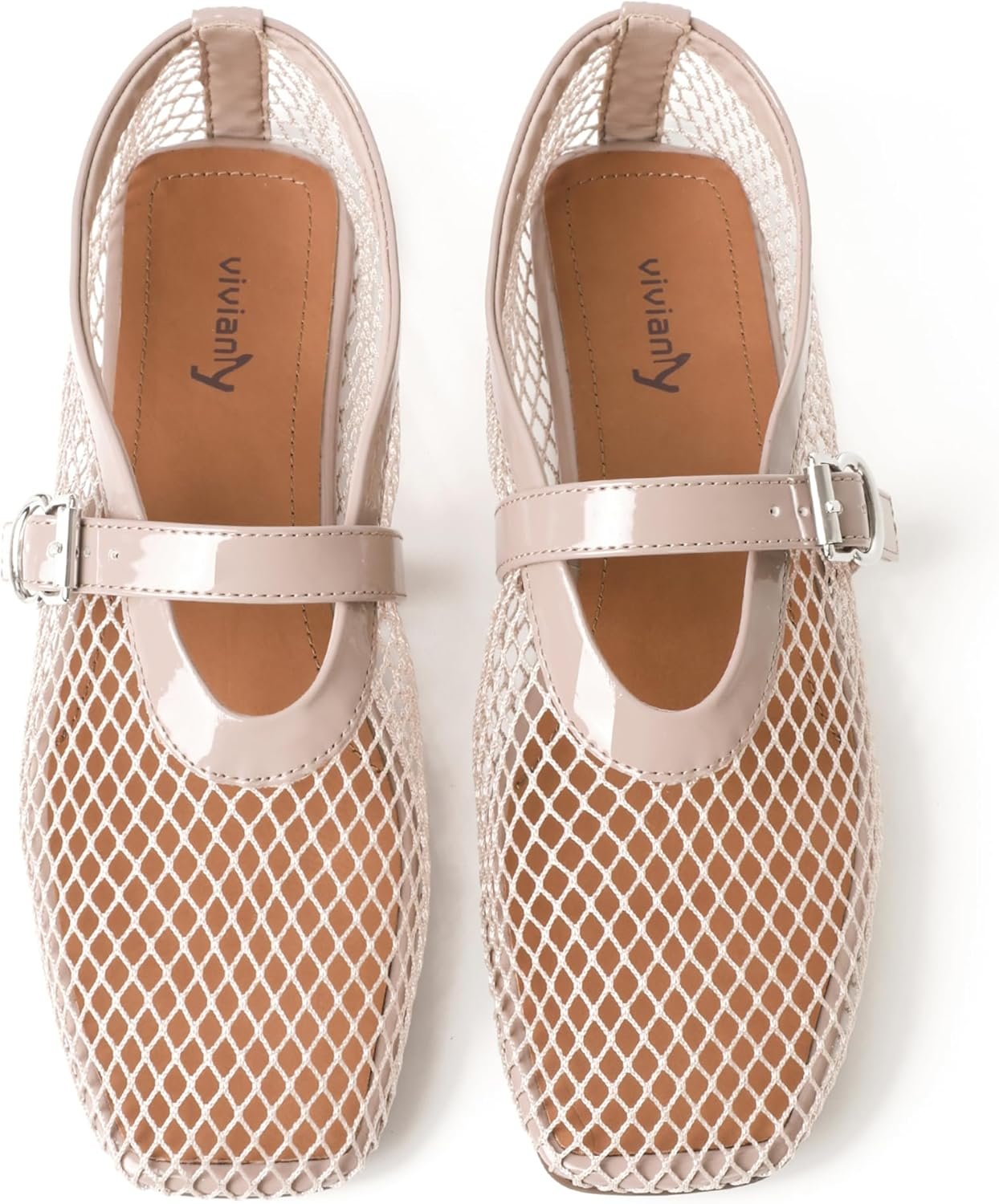 vivianly Mesh Ballet Flats Shoes for Women Flats Comfortable Dressy Round Toe Mesh Flats Fishnet Mary Jane Flats for Events Party Leisure