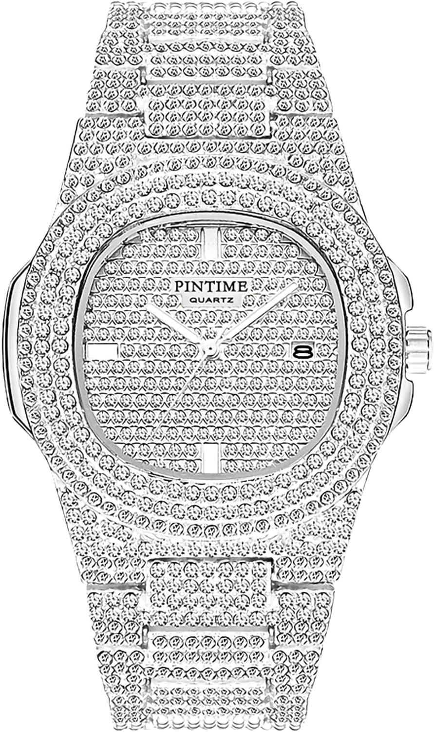 Gosasa Luxury Unisex Crystal Diamond Watches Big Face Women’s Men’s Quartz Watch Gold Silver Rose Gold Stainless Steel Bracelet Band