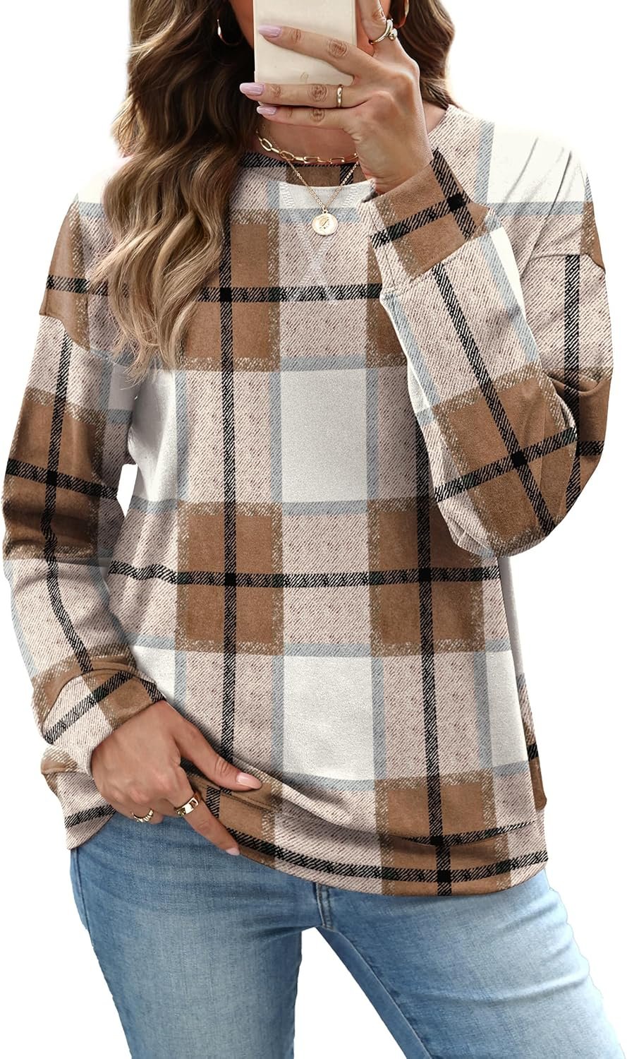 RUMIA Women’s Crew Neck Sweatshirt Loose Pullover Long Sleeve Shirts Soft Tops for Women Fall Clothes 2025