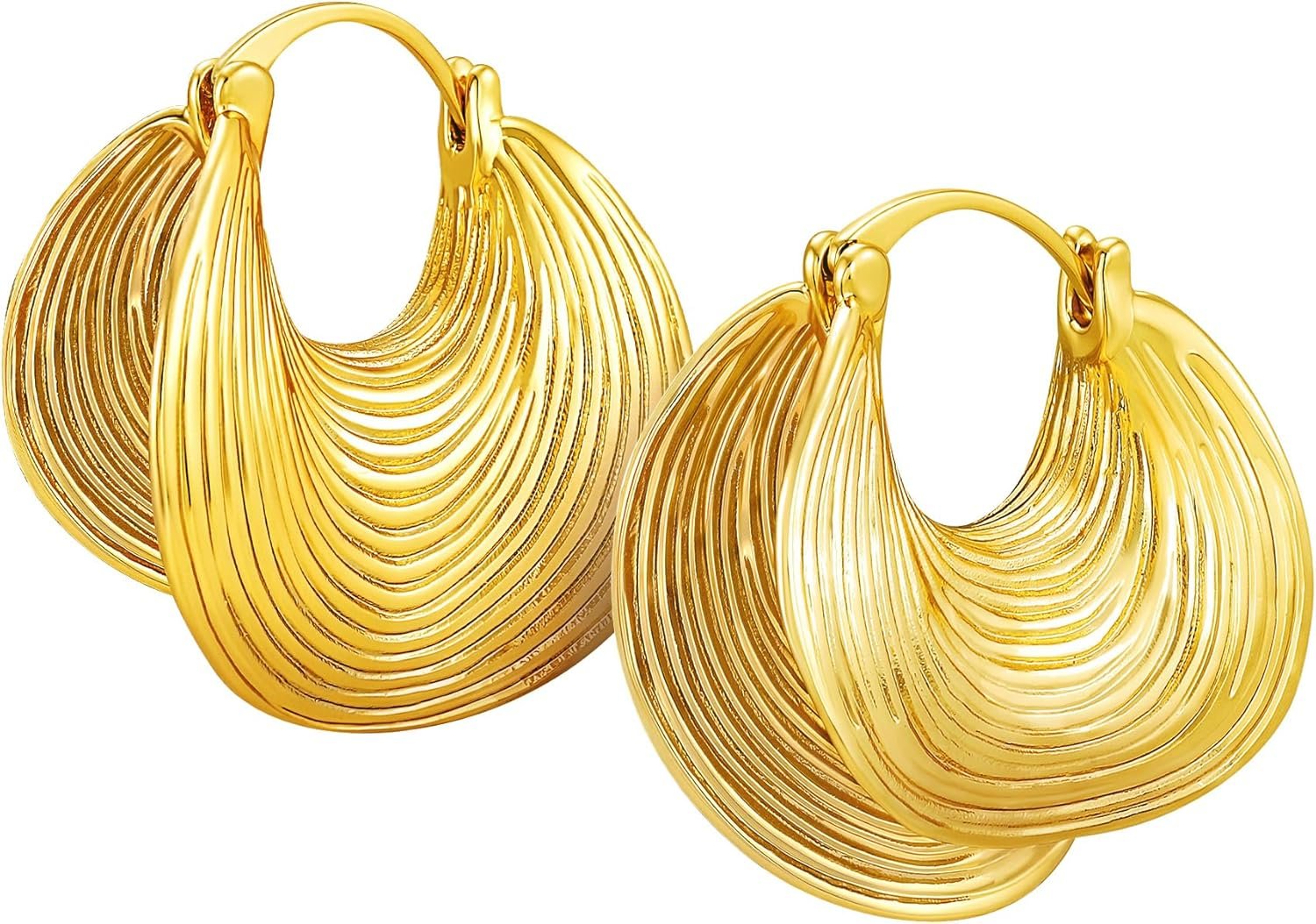 Statement Gold Earrings for Women – 18K Real Gold Plated Trendy Hoop Earrings Non Tarnish Hypoallergenic Gold Jewelry for Womens Fashion Big Earings for Woman