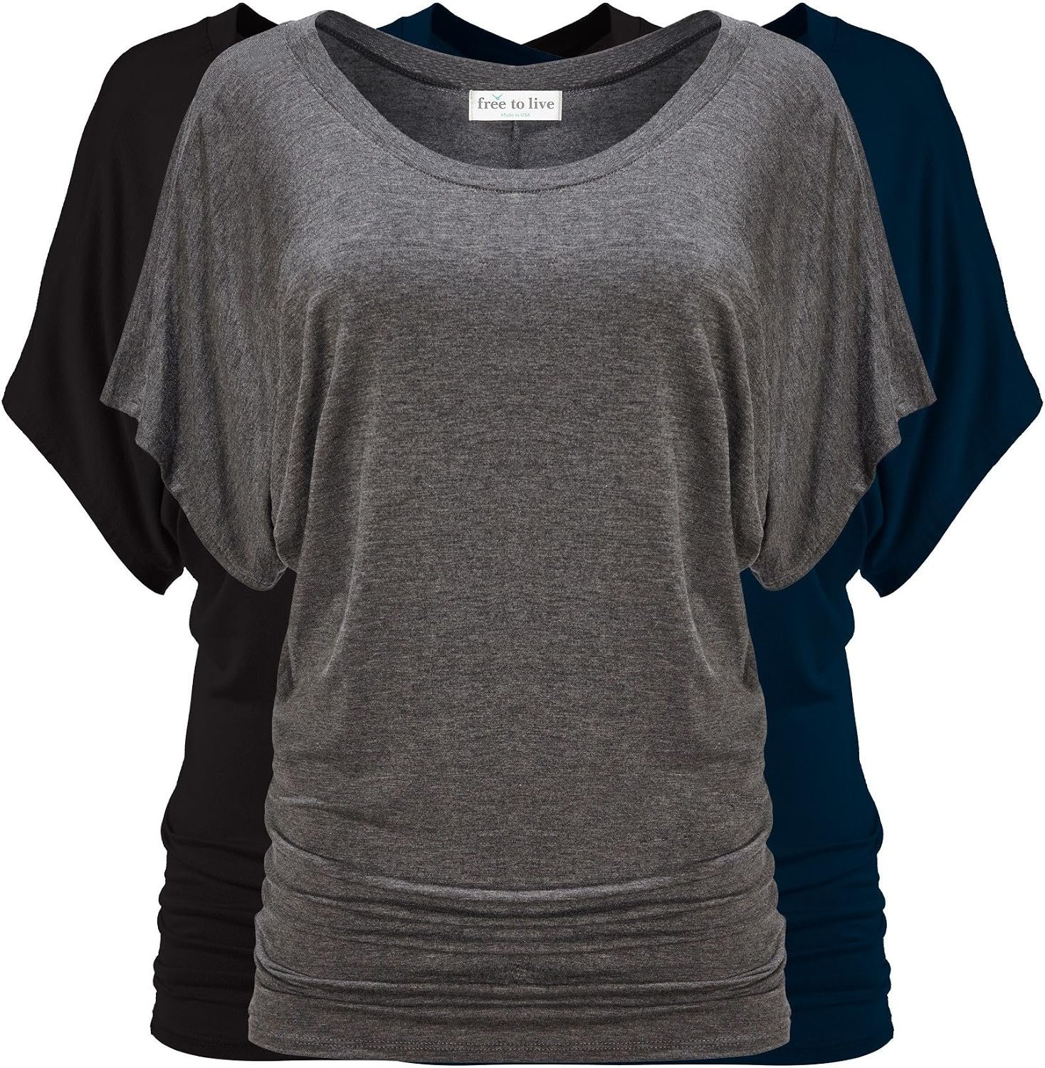 Free to Live 3 Pack Dolman Sleeve Tunic Dressy Business Casual Tops for Women Short Sleeve Shirts Work Outfits Travel Clothes