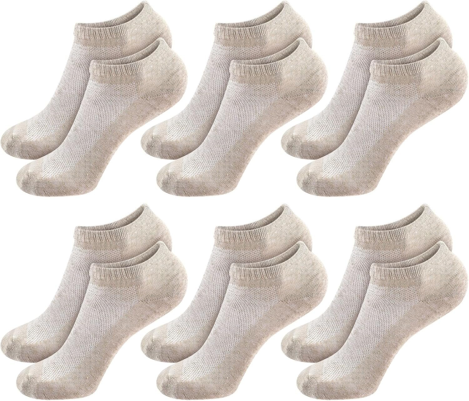 Mepase 6 Pairs All Natural Flax Linen Ankle Socks Thin Breathable Low Cut Linen Socks Quick Dry Mesh Organic Liner Men Women