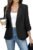 ELLEVEN Women’s Ruched 3/4 Sleeve Blazers, Lightweight Slim Fit Jackets with Padded Shoulder for Business Casual