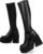 AMINUGAL Womens Elastic Knee High Platform Chunky Block High Heel Sock Boots Zipper Round Toe Fashion Motorcycle Combat Punk Boots For Women