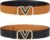 Women Reversible Leather Belt with Fashion V Gold Buckle for Dresses, Jeans, and Coats,width 1.3″