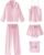 SAPJON Satin Silk Pajamas for Women Set 5PCS Classic Button Down Pajamas Top and Pants Cami and Ruffle Shorts Sleepwear