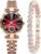 Women Watches with Bracelet Rose Gold for Lady Elegant Stainless Steel Strap Fashion Analog Creative Diamond Dial Wrist Watch