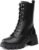 IDIFU IN3 Platform Combat Boots for Women Mid Calf Lace Up Boots Lug Sole Low Chunky Block Heel Boots Closed Round Toe Side Zipper Booties Fashion Thick Fall Heeled Boots-LOOSEN ALL LACES FIRSTLY