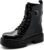 Women’s Chunky Heel Black Patent Leather Combat Boots, Ankle Booties with Side Zipper & Lace-Up Detail – Stylish, Edgy & Comfortable