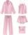 SAPJON Satin Silk Pajamas for Women Set 5PCS Classic Button Down Pajamas Top and Pants Cami and Ruffle Shorts Sleepwear