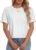 YUCOLEN Women’s Crop Tops Summer Short Sleeve Cotton UPF 50+ Round Neck Casual Loose Cropped T-Shirts Solid Basic Tees