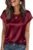 OFEEFAN Women Silk Satin Tops Summer Cap Short Sleeve Blouse Crew Neck Shirts Business Casual Fashion Outfits
