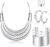 JOERICA Bib Choker Necklace Silver Gold Jewelry Set Wide Cuff Bangle Bracelet Open Hoop Earrings Adjustable Ring Chunky Silver Gold Statement Costume Jewelry Set for Women