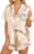 Ekouaer Womens Satin Pajamas Set Button Down 2 Piece Silk Pjs Shorts Set Ruffle Lingerie Notch Collar Sleepwear