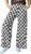 Acelitt Womens Casual Checkered Pants Elastic Waist Comfy Loose Wide Leg Pants with Pockets
