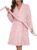 Ekouaer Women’s Robes Short Plush Bathrobe Knee Length Warm Soft Jacquard Robe Winter House Coat with Pockets S-XXL