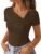 ZESICA Womens Summer Asymmetrical T Shirts Ruched Fitted Y2K Going Out Tops 2026 Spring Fashion Outfits Casual Work Blouse