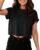 Crop Tops for Women Summer Short Sleeve Loose Fit T Shirts Casual Round Neck Rolled Basic Tees