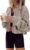 Panadila Women’s Cropped Waffle Knit Shacket Short Button Down Jacket Batwing Sleeve Shirts with Pocket