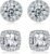 18K White Gold Plated Round Square Cubic Zirconia Simulated Diamond Halo Stud Earrings (2 Pairs)
