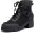 REDTOP Women’s Combat Boots Chunky Lug Sole Ankle Boots Lace Up Buckle Casual Shoes