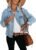 LONGBIDA Women’s Jean Jacket Frayed Washed Button Up Cropped Denim Jacket With Pockets