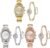 3 Pcs Elegant Diamond Watches and Bracelet Set for Women Classic Round Dial Rehinestore Bezel Analog Quartz Ladies Watches