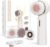 Electric Facial Cleansing Brush, Rechargeable Waterproof Dual Rotating Face Scrubber with 3 Interchangeable Heads, Soft Silicone Face Brush, White