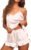 Ekouaer Satin Pajama Set for Women 2 Piece Camisole Top and Shorts Silk Lingerie with Ruffle Floral Nightwear